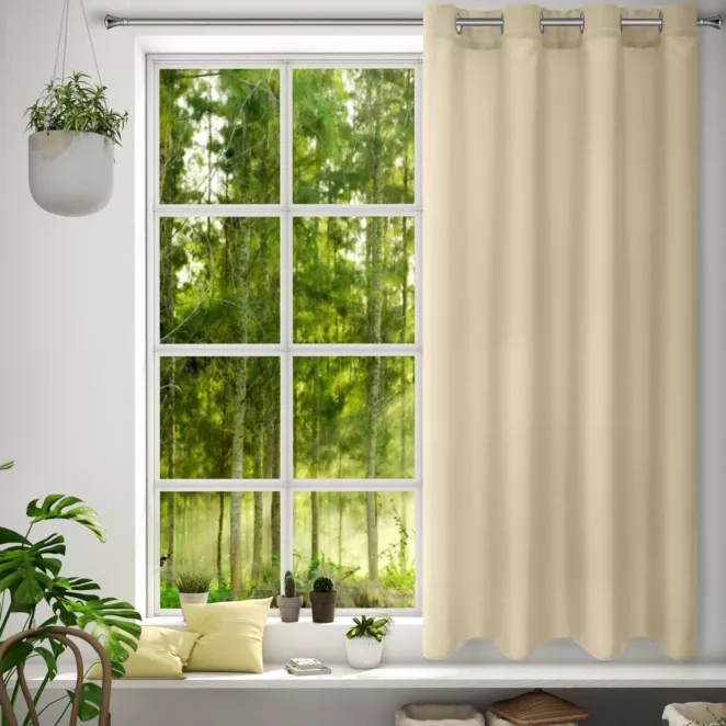 Zasłona beżowa z matowej gładkiej tkaniny 140x175 cm przelotka - RITA