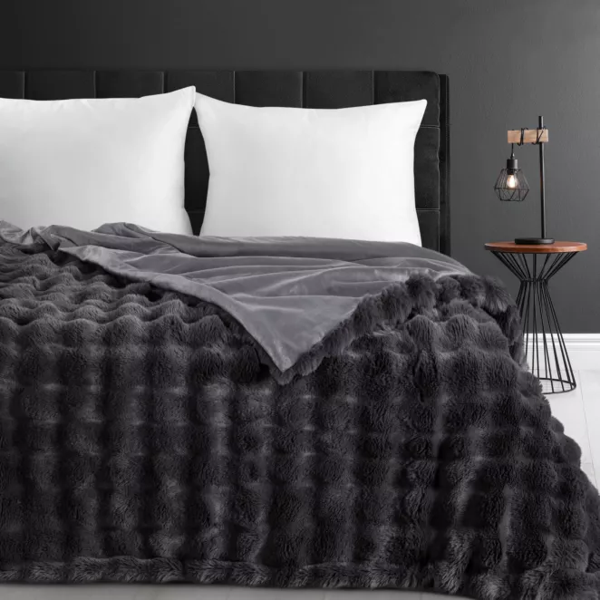 Koc 220x200 cm stalowy z miękkiej tkaniny futerkowej z efektem 3D LILY