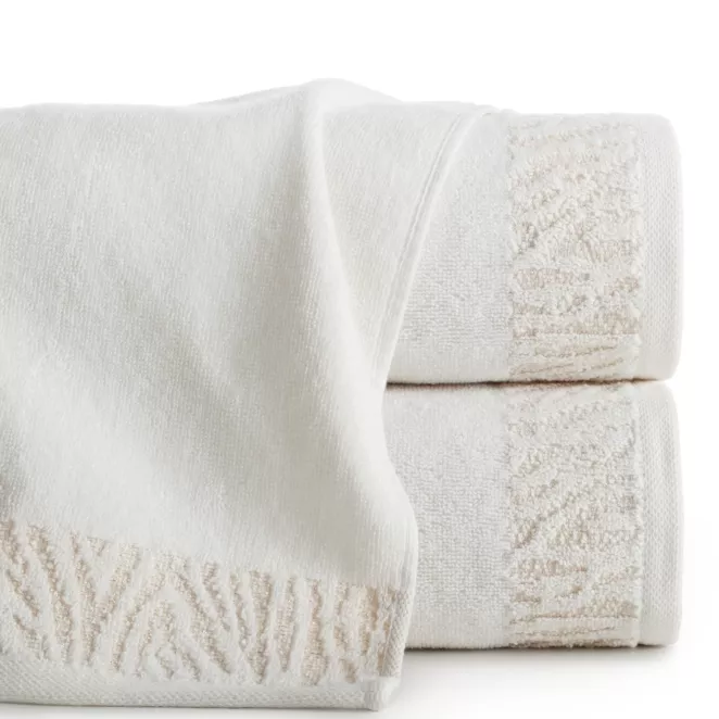 Ręcznik do rąk 30x50 cm bawełniany kolor biały z ozdobną błyszczącą bordiurą 500 g/m2 MARGO