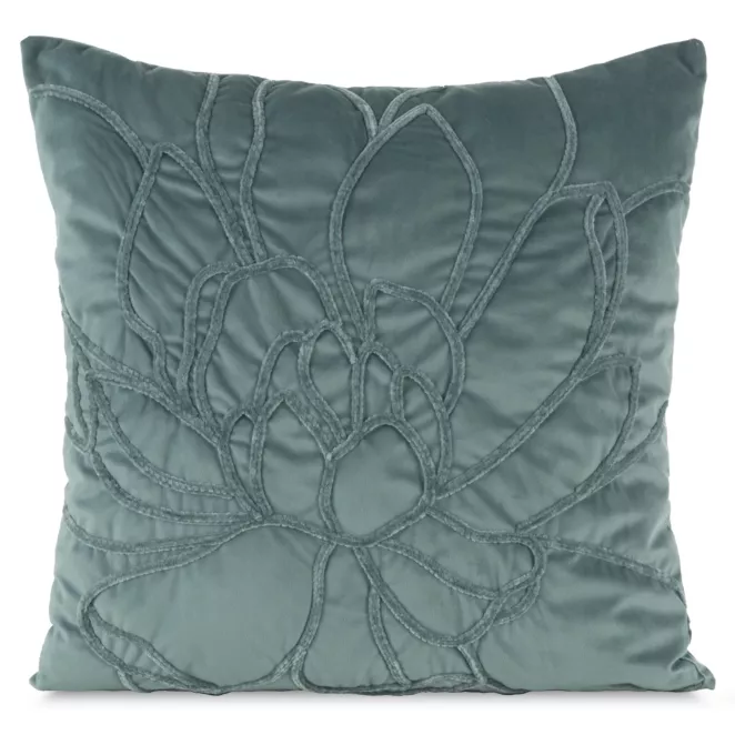 Poszewka na poduszkę 45x45 cm welwetowa, zielona zdobiona naszywanym wzorem SANDI