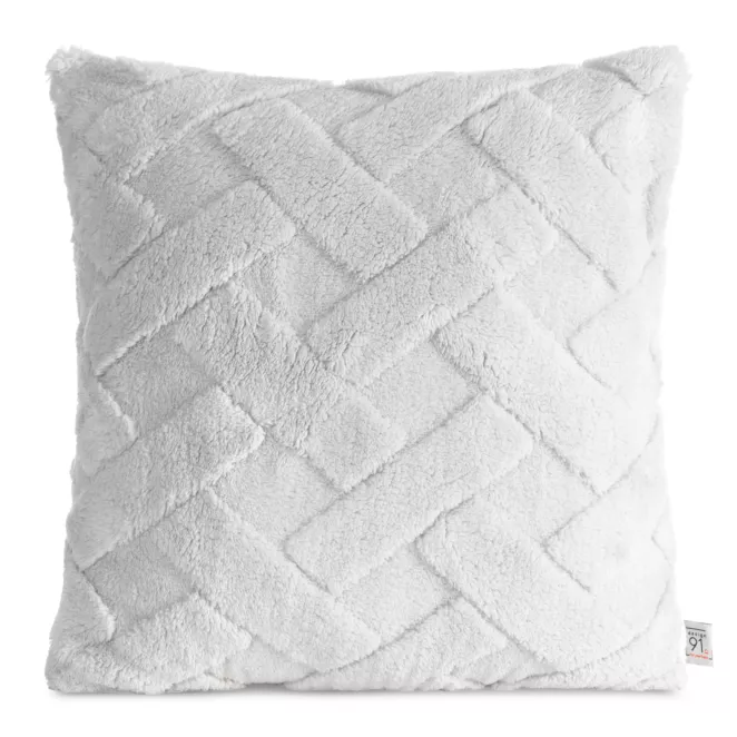 Poszewka na poduszkę 45x45 cm srebrna z miękkiego pluszu zdobiona wypukłym wzorem CARO DESIGN 91