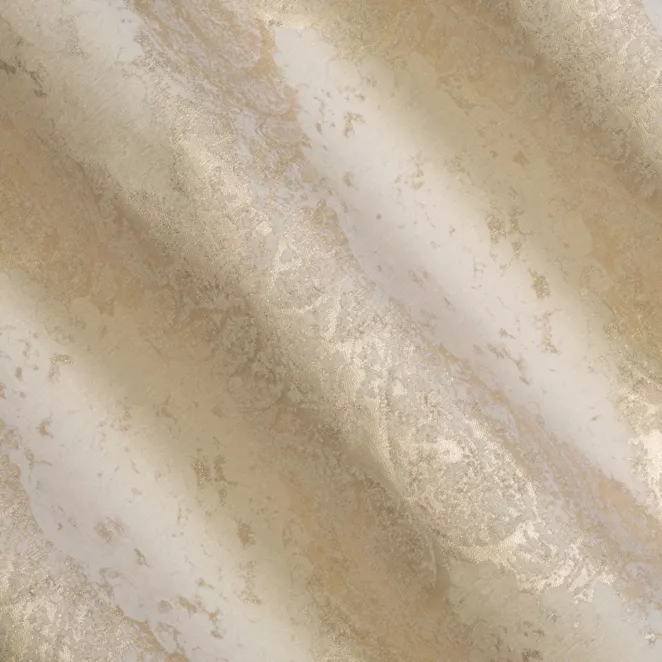 H208/5 Zasłona szyta na taśmie 5 cm kremowo złota z szenilowej tkaniny w drobny geometryczny wzór przetykany błyszczącą nicią