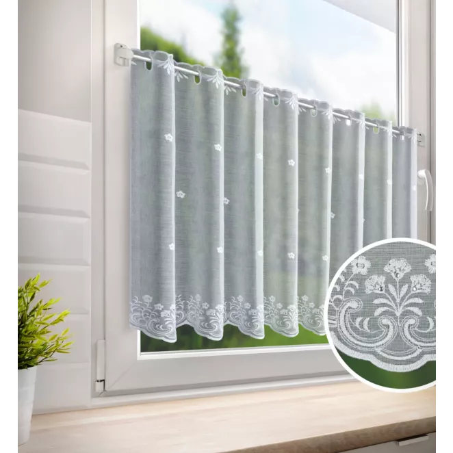 Tkanina firanowa zazdrostka z etaminy z haftem i cyrkoniami