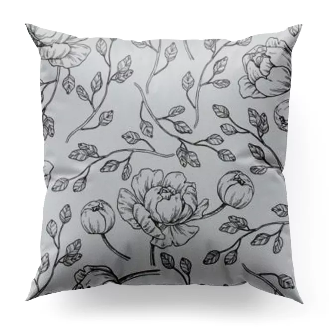 Poszewka szyta biało czarna z miękkiej tkaniny z nadrukiem w kwiaty