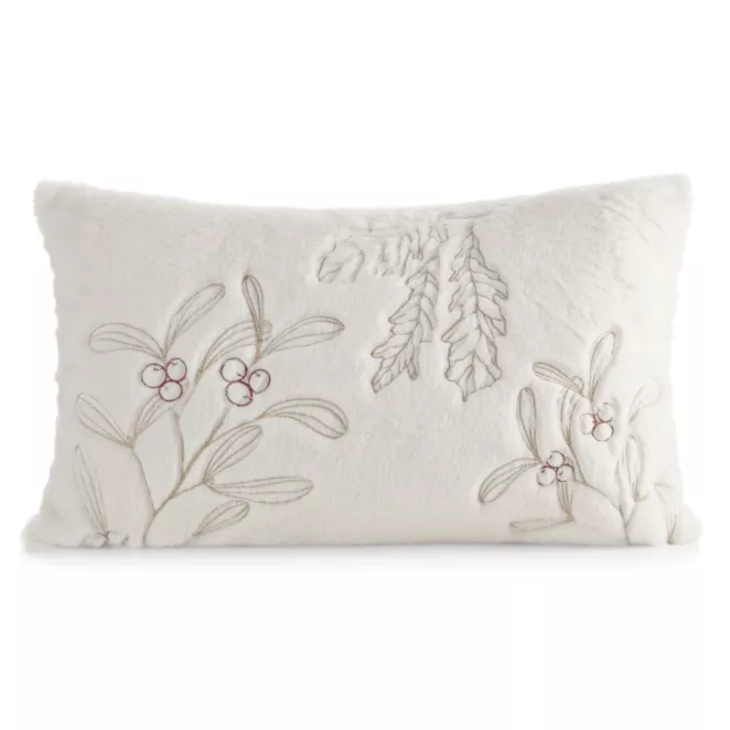 Poszewka na poduszkę 30x50 cm kremowo, złota z przyjemnego futerka zdobiona świątecznym haftem gałązek