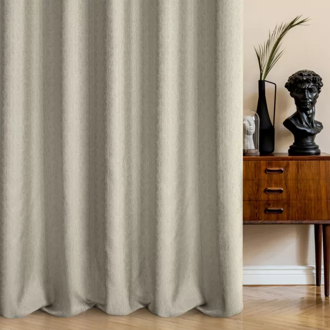 Zasłona szyta na taśmie 5 cm beżowo złota z tkaniny z drobnym błyszczącym wzorem