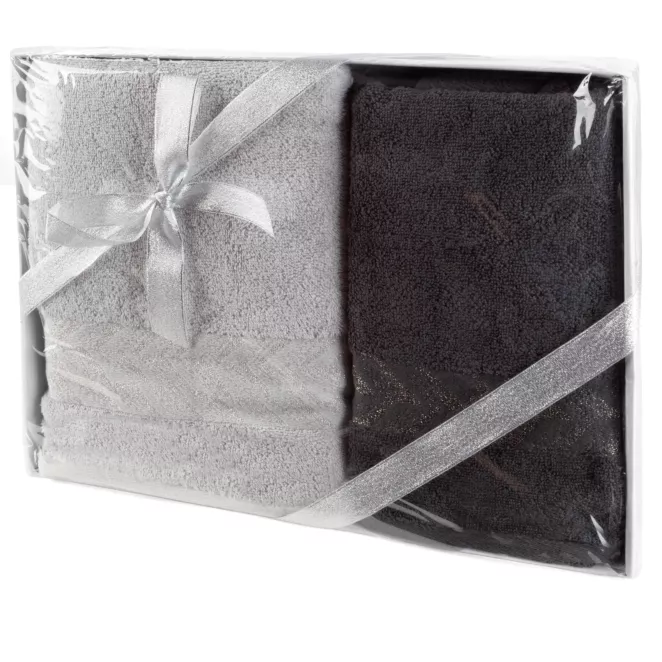 Zestaw ręczników bawełnianych na prezent 2 szt kolor srebrny, stalowy 450 g/m2 GLOW