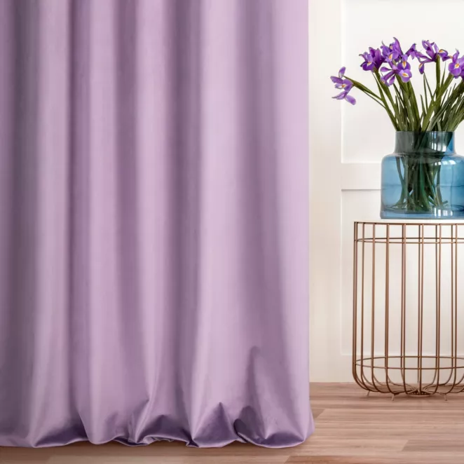 Zasłona szyta na taśmie 5 cm ENYA liliowa z miękkiej półmatowej tkaniny welwetowej