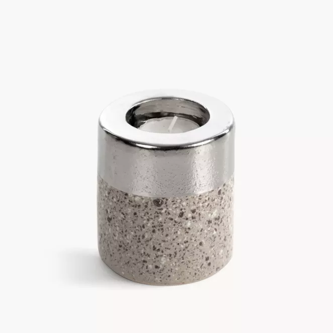 Świecznik dekoracyjny srebrny łączący dwie kontrastujące powierzchnie 9x13 cm LAILA