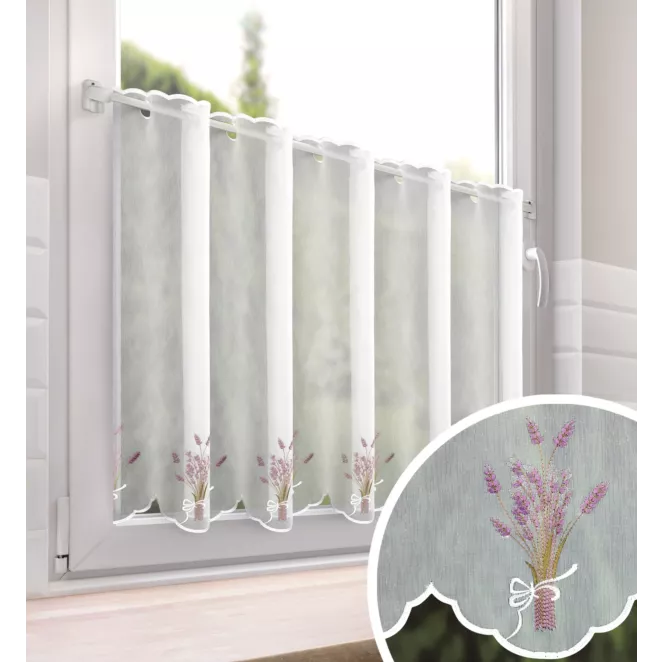 Tkanina firanowa zazdrostka z etaminy zdobiona haftem lawendy