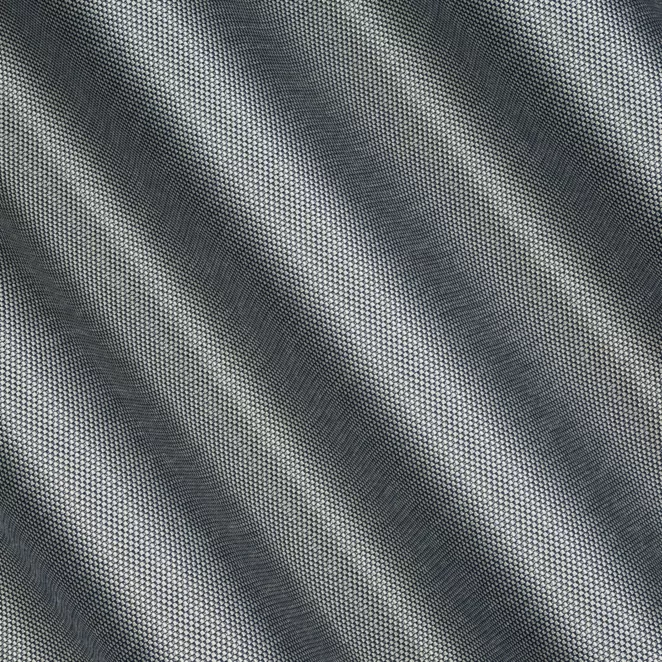 L113/9 Zasłona szyta na taśmie 5 cm srebrno granatowa z tkaniny z dodatkiem połyskującej nici, z widocznym ozdobnym splotem