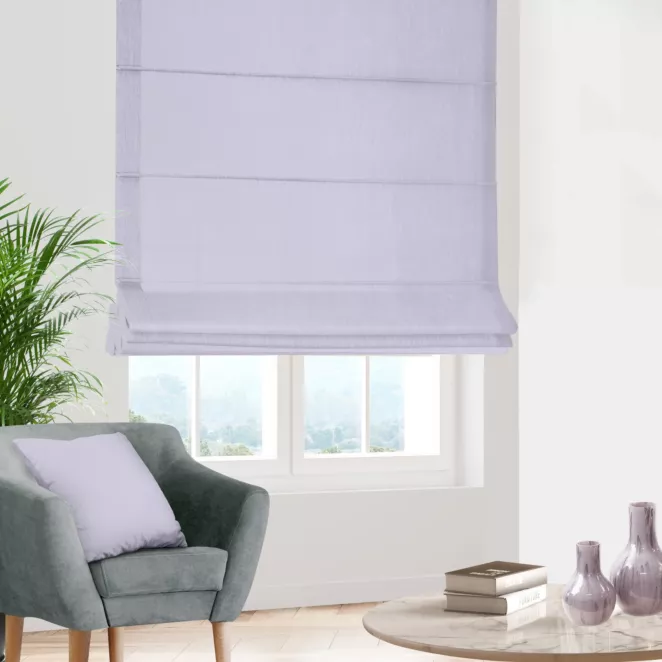 Roleta rzymska liliowa z miękkiej półmatowej tkaniny welwetowej