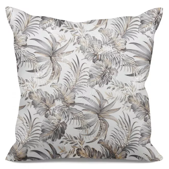 Poszewka na poduszkę 40x40 cm welwetowa biało, beżowa z modnym, błyszczącym wzorem liści RODOS