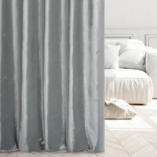 Tkanina zasłonowa gruby welwet z modnym nadrukiem pepitki z kolekcji Eva Minge