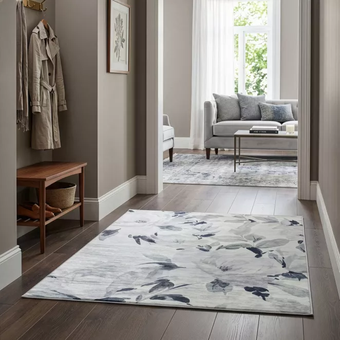 Dywan 120x160 cm kremowo, grafitowy z motywem kwiatów LOTUS 3