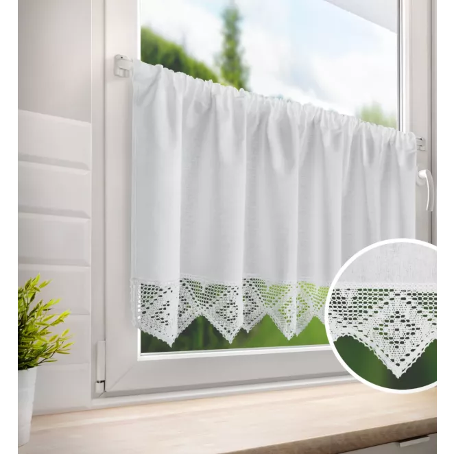Zazdrostka biała z tkaniny z przewagą bawełny zdobiona koronką 150x60 cm tunel ISAAC