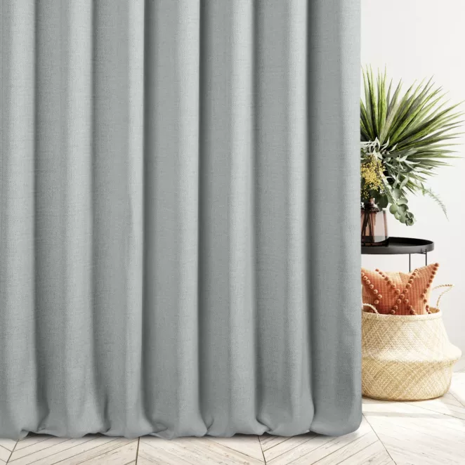 Zasłona szyta na taśmie 5 cm popielata z tkaniny o naturalnym splocie z efektem melanżu