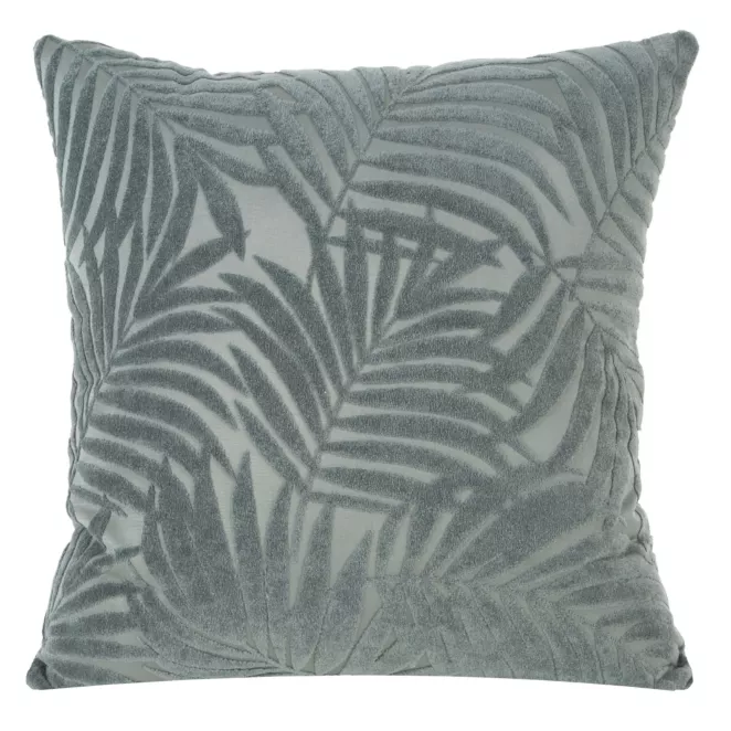 Poszewka na poduszkę 40x40 cm z miękkiego welwetu oliwkowa z wytłaczanym wzorem liści LIVIA