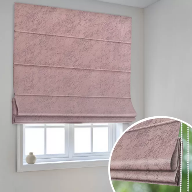 Roleta rzymska różowa z welwetowej tkaniny w drobny melanż