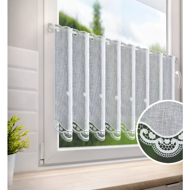 H226/3 Tkanina firanowa zazdrostka z etaminy zdobiona haftem geometrycznym