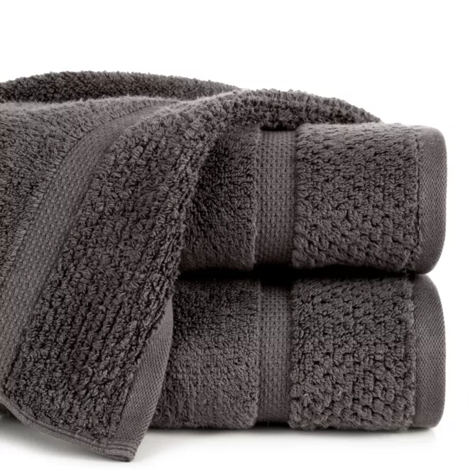 Ręcznik kąpielowy 50x90 cm bawełniany kolor brązowy podkreślony ryżową bordiurą 530 g/m2 VILIA