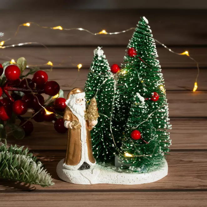 Figurka świąteczna MIKOŁAJ Z CHOINKAMI