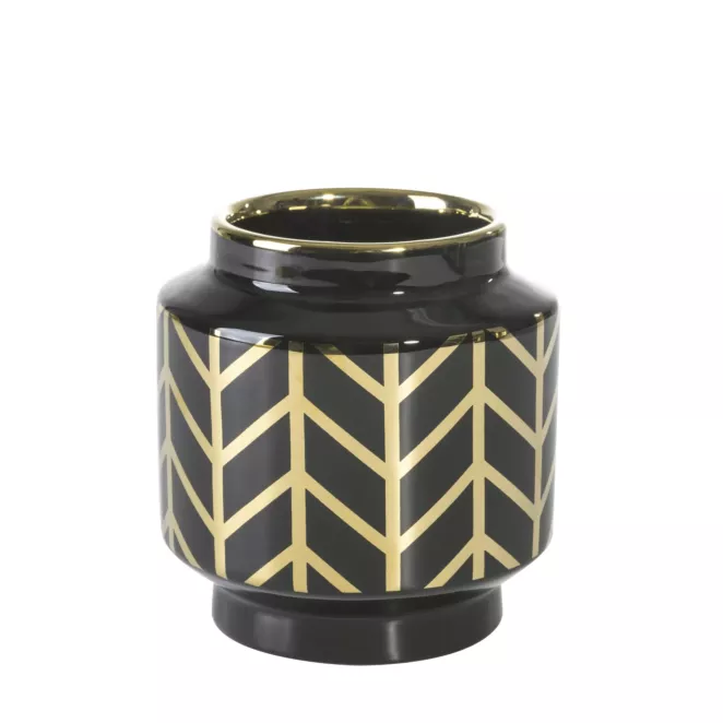 Wazon ceramiczny z geometrycznym wzorem czarno-złoty