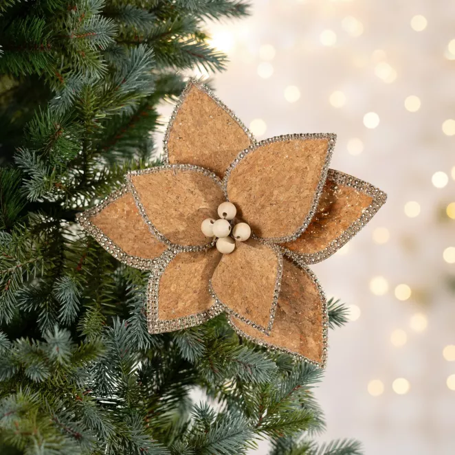 Świąteczny kwiat dekoracyjny w stylu eko wykończony dżetami