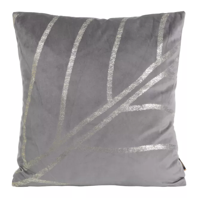 Poszewka na poduszkę 45x45 cm welwetowa szara z błyszczącym nadrukiem liści BLINK 38