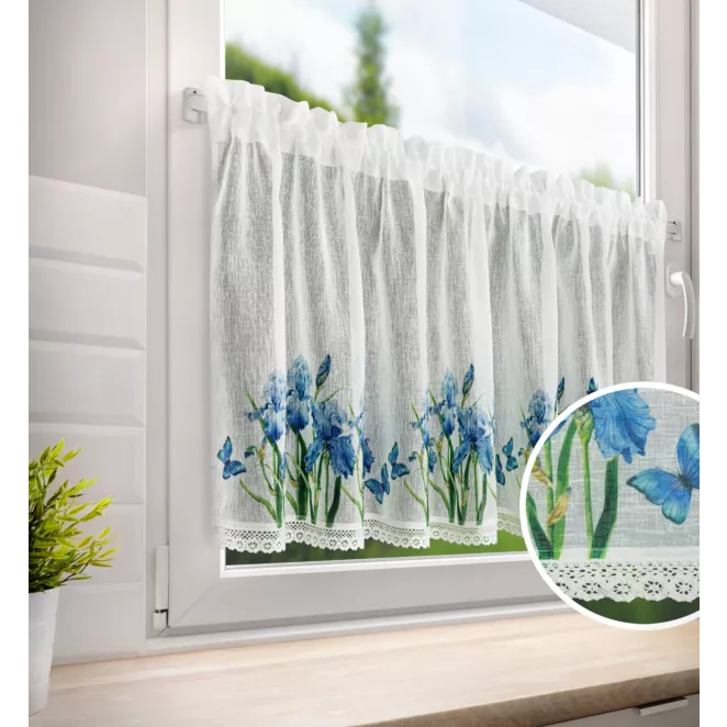 Zazdrostka z etaminy zdobiona nadrukiem kwiatów i koronką