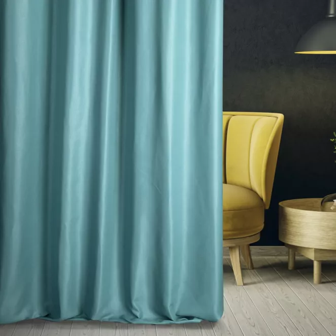 Zasłona szyta na taśmie 5 cm LUXOR turkusowa z eleganckiej lśniącej tkaniny o drobnym splocie