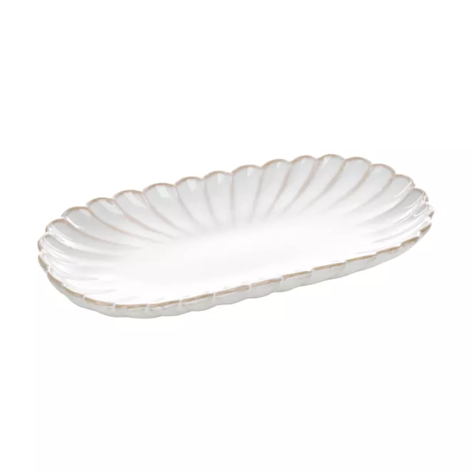 Patera ceramiczna dekoracyjna kremowo-beżowa z przecieranym wzorem w stylu eko 23x12x3 cm AVRIL