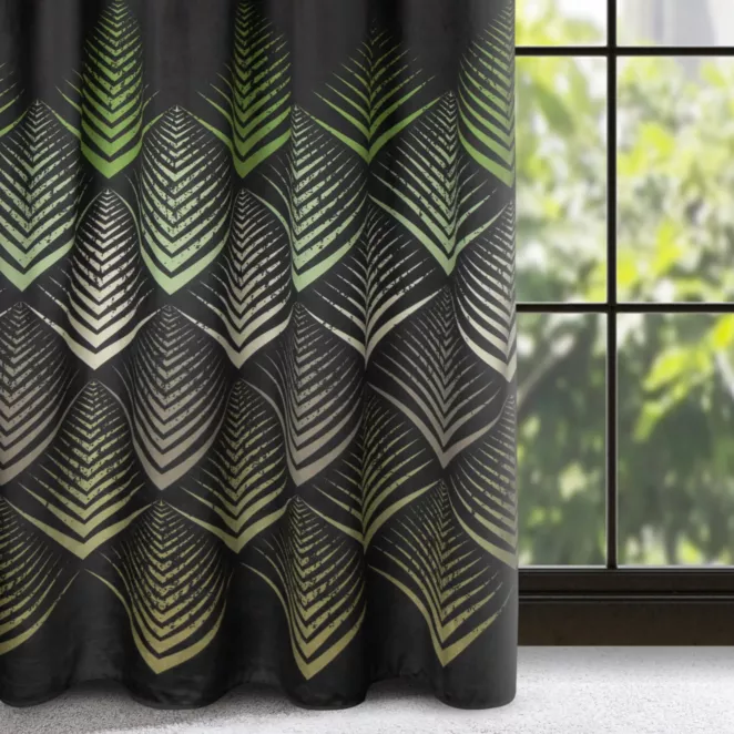 Zasłona welwetowa czarno, oliwkowa z wzorem geometrycznym 140x270 cm taśma - ANGELINA