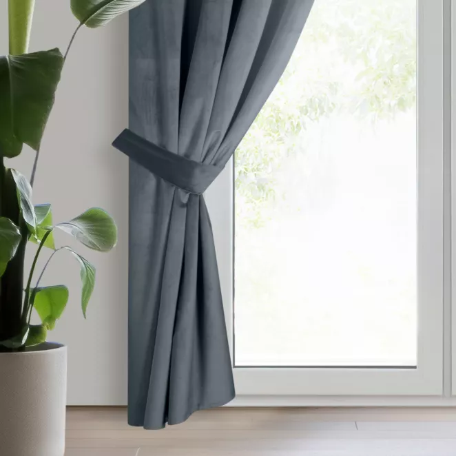 Zasłona welwetowa grafitowa, troczek w zestawie 140x270 cm przelotka - ANTARA