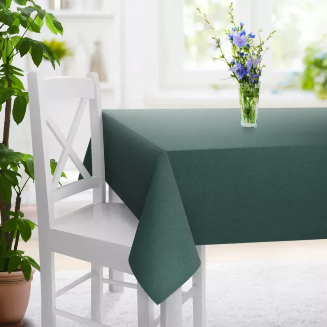 Obrus szyty turkusowy z tkaniny o naturalnym splocie w stylu eko