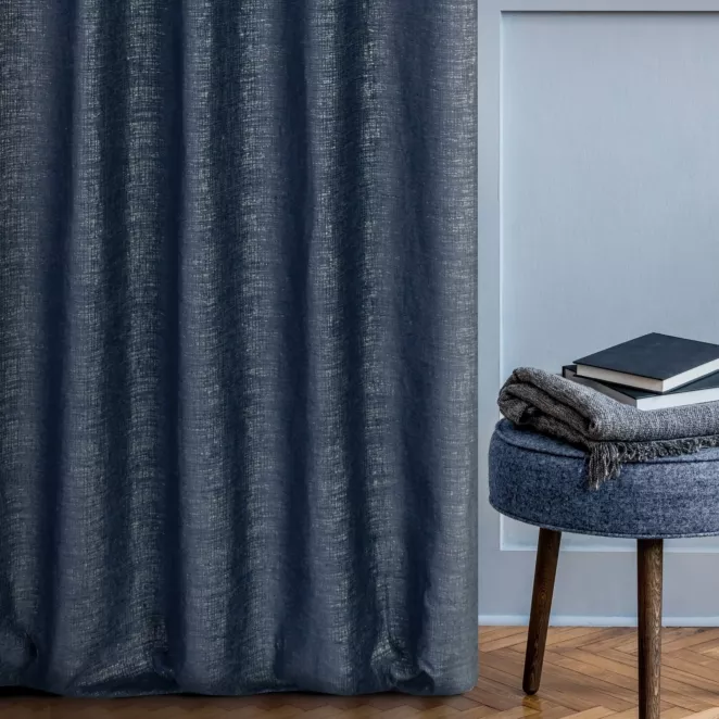 Zasłona granatowa z efektem melanżu z siateczki 140x270 cm taśma - PALERMO 1 - Terra Collection