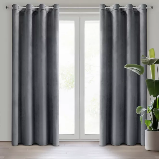 Komplet 2 szt. zasłon grafitowych z welwetowej tkaniny 140x250 cm przelotki - DARLA
