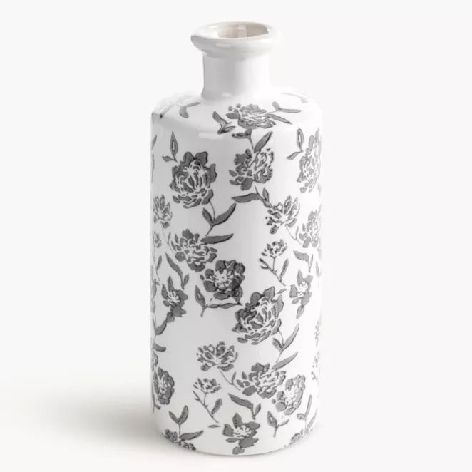 Wazon dekoracyjny biało, granatowa zdobiony roślinnym motywem 12x30 cm VIVIAN