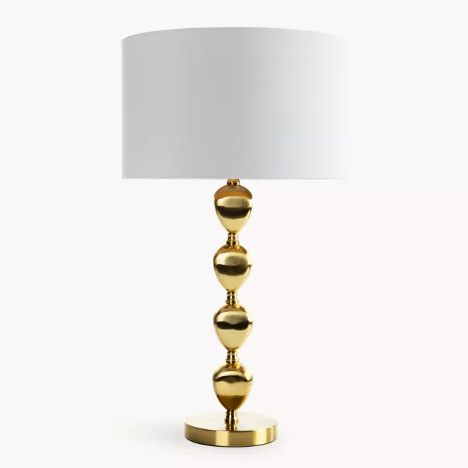 Lampa stołowa do salonu biało, złota CELIA z matowym abażurem
