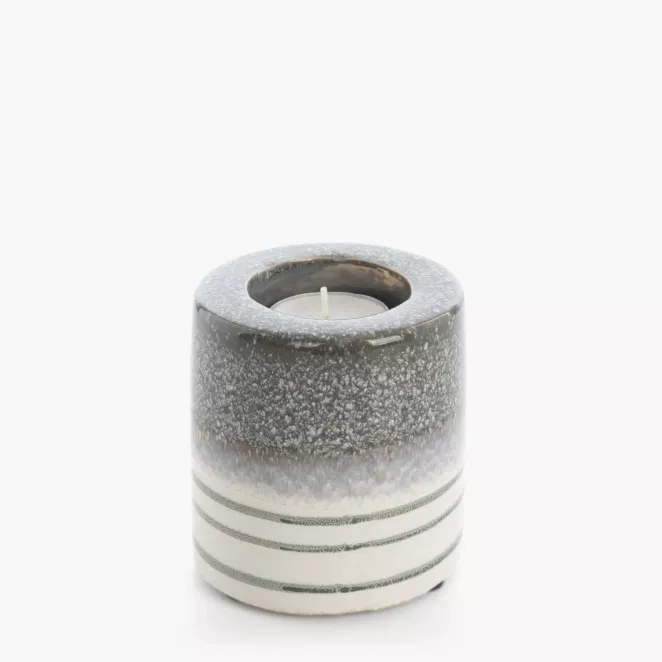 Świecznik dekoracyjny biało, popielaty 8x9 cm VIKI