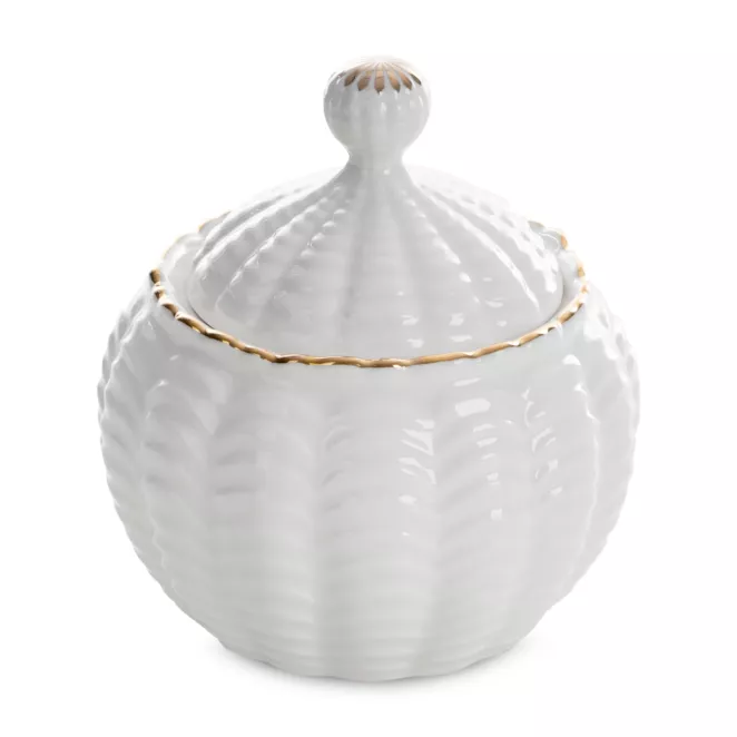 Pojemnik ceramiczny dekoracyjny kremowo-złoty z wypukłym wzorem średnica 10x11 cm GAIA