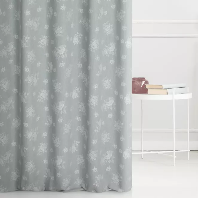 Zasłona szyta na taśmie 5 cm srebrno kremowa dwustronna, z wzorem w róże