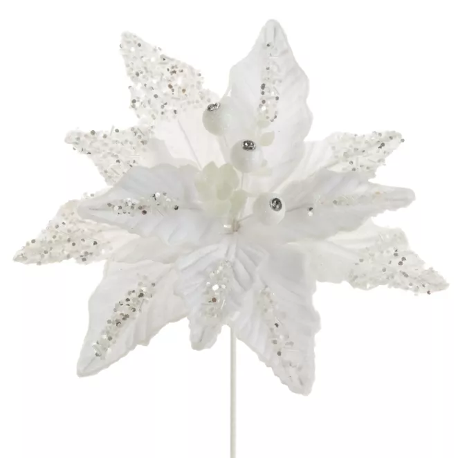 Świąteczny kwiat dekoracyjny  z welwetowej tkaniny z dodatkiem lśniących kryształków