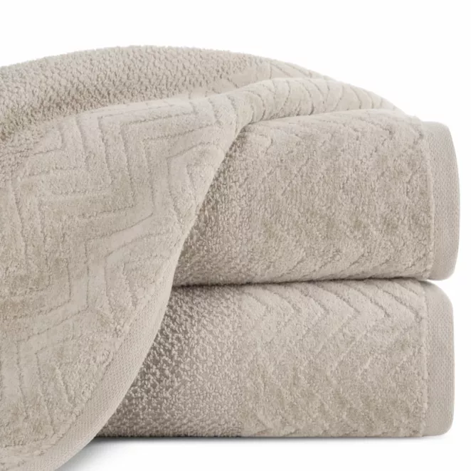 Ręcznik do rąk 30x50 cm bawełniany kolor jasnobeżowy o ryżowej strukturze z welwetową bordiurą 500 g/m2 LOREN