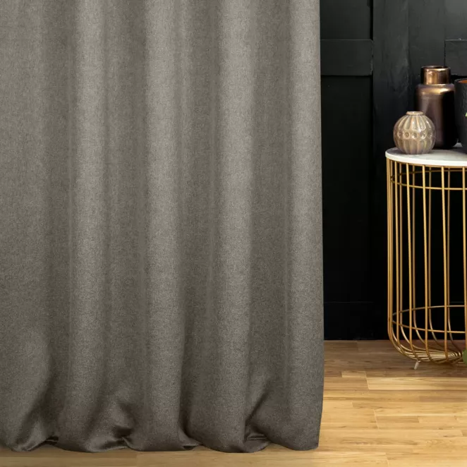 Zasłona szyta na taśmie 5 cm popielata z eleganckiej błyszczącej tkaniny
