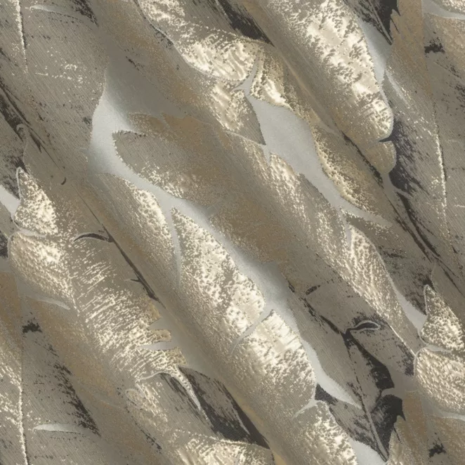 M207/5 Zasłona szyta na taśmie 5 cm srebrno złota z tkaniny w elegancki roślinny wzór z połyskliwą nicią i efektem 3D Italissima Eva Minge