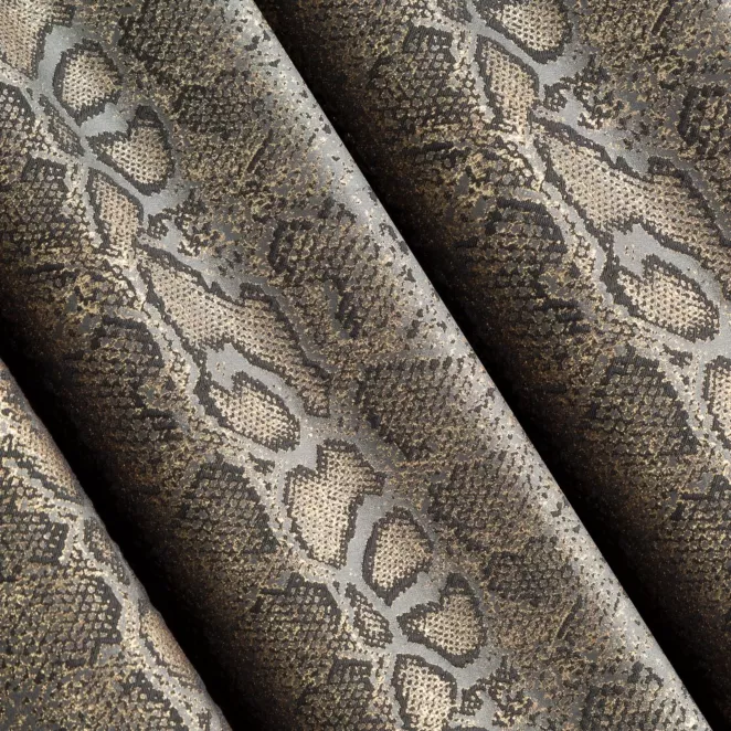 M181/4 Zasłona szyta na taśmie 5 cm GISELL stalowo złota z eleganckiej tkaniny w nowoczesny zwierzęcy wzór Italissima Eva Minge