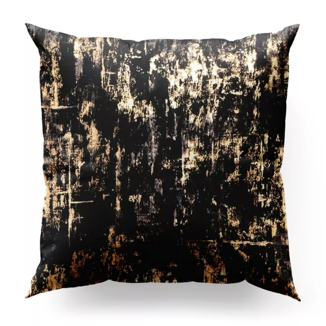 Poszewka szyta czarno złocista z tkaniny welwetowej zdobionej połyskującym drukiem