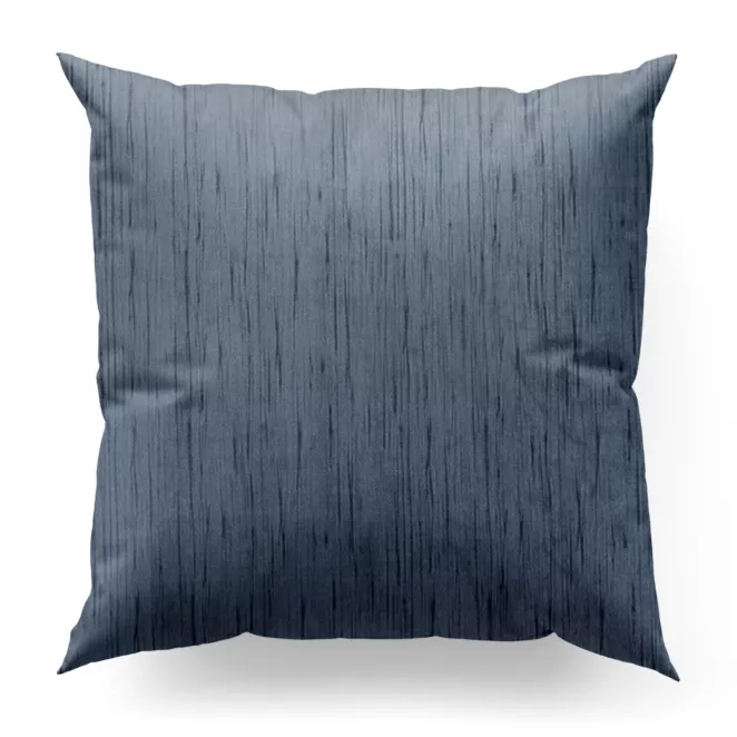 Poszewka szyta niebieska z tkaniny welwetowej w pionowe prążki, wykończona obciążnikiem