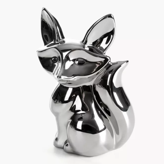 Figurka dekoracyjna wiewiórka srebrna o wysokim połysku 13x10x19 cm FABIO